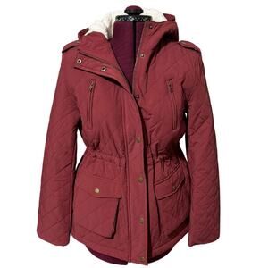 EDEN SOCIETY Quilted Jacket SMALL Rust Sherpa Lined Hooded Zip Coat NWT